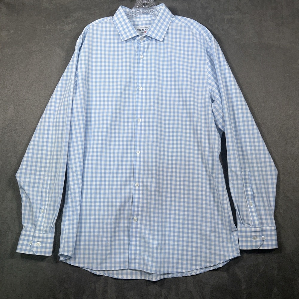 Mizzen Main Leeward Shirt Mens 2XL Plaid Check Button Up Blue Stretch - Picture 1 of 9